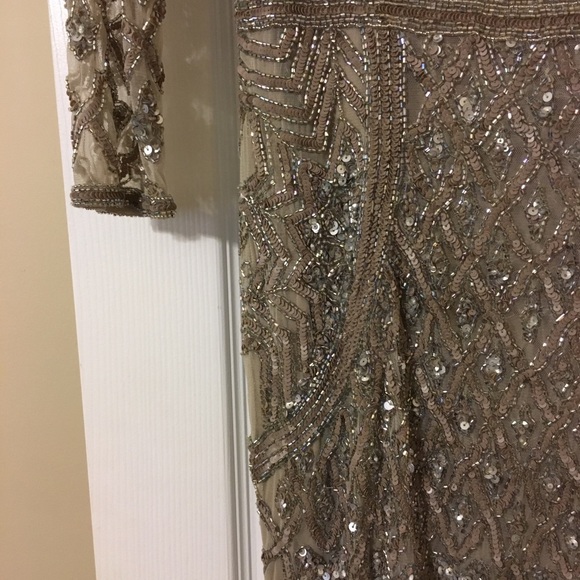 Theia Silver Nude 3/4 Sleeve Sequin Crepe Gown - Picture 5 of 8